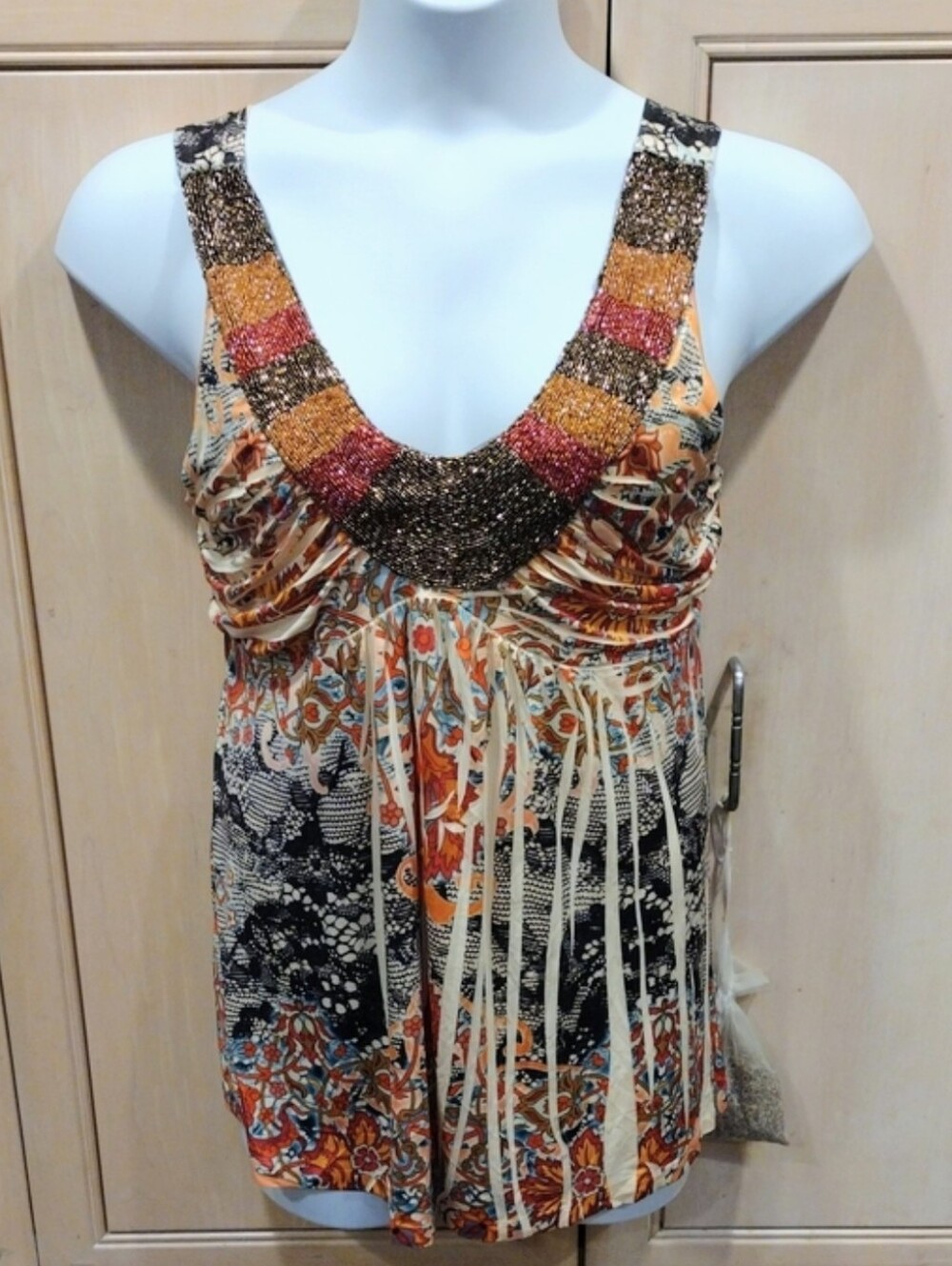 Style&Co Beaded Embellished V Neck Babydoll Fairy Top